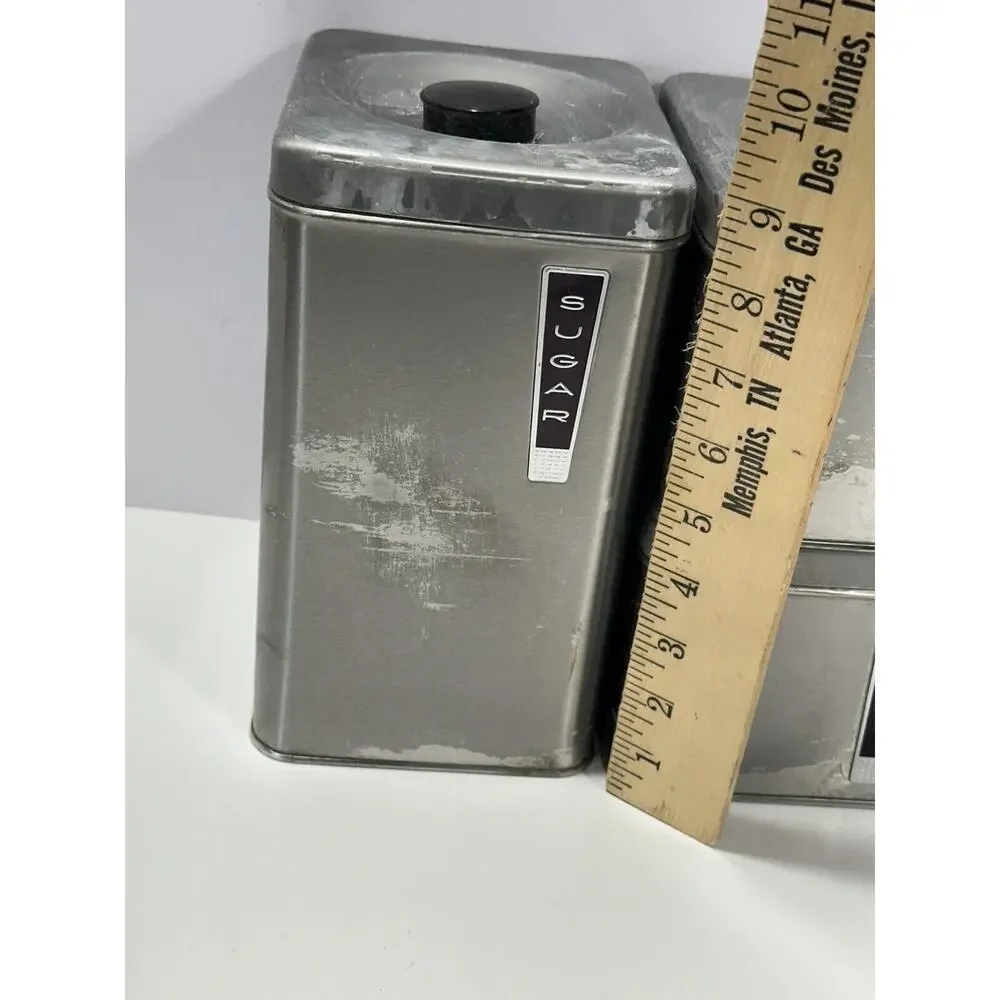 Vintage MCM Lincoln Beautyware Chrome 3 Canister Box Set Tea Sugar‎ Coffee READ